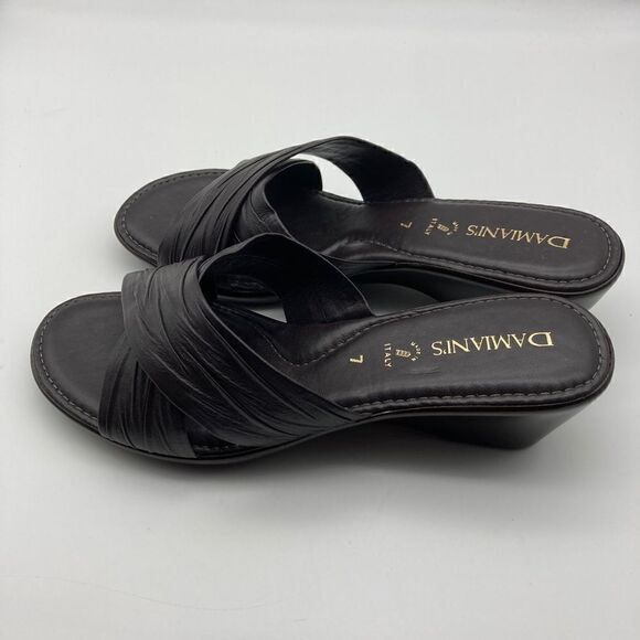 Damiani’s Leather Chocolate Wedge Sandals Size 7 Made in Italy Like New - Picture 1 of 9